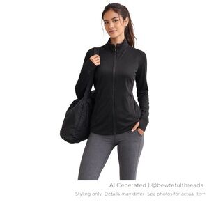 Athleta Black Zip Track Jacket L Tall Yoga Running B Corp